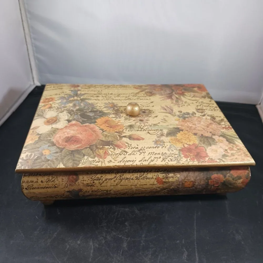 Vintage Floral Decoupage Box/Wood Decor Box Lidded